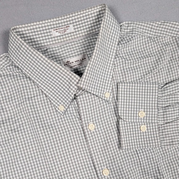 Peter Millar Other - Peter Millar Crown Soft‎ Shirt Mens XXL Grey Gingham Cotton Silk Button Down